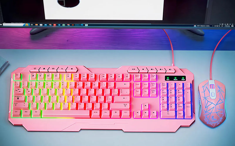 Kit De Teclado Y Mouse C/cable Gamer Usb X Tech Rosa Xtk540s