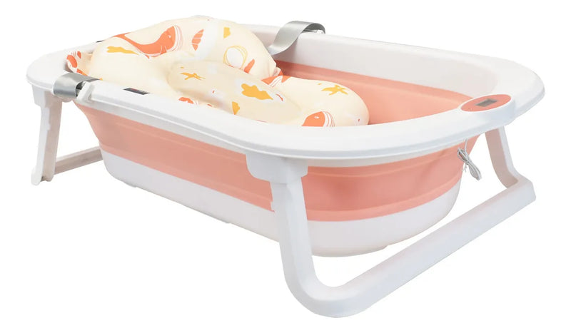 Bañera Plegable Con Soporte Y Cojín Stand Happy Baby Color Rosa
