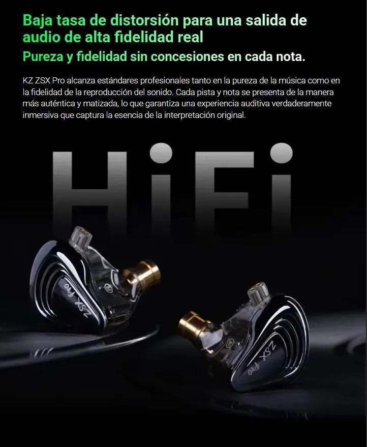 Audifonos Kz Zsx Pro Monitores + Cable Mejorado + Estuche Negro Sin Micrófono