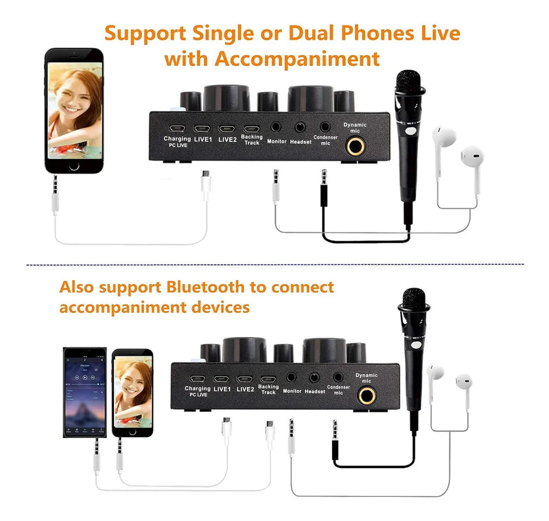 Mezcladora Tarjeta Sonido V8 Audio Grabacion Efectos Interfa Negro