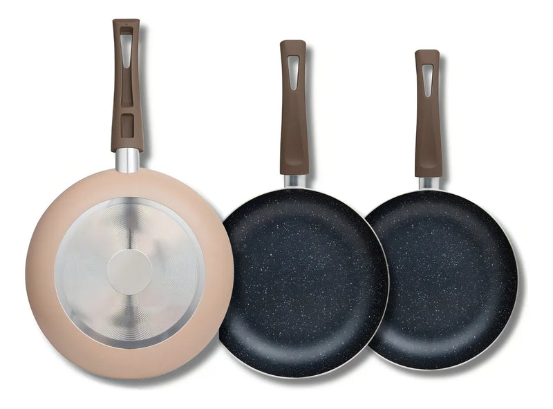 Setx3 Sartenes Tasty(18cms, 20cms, 24cms)en Aluminioprensado Color Beige