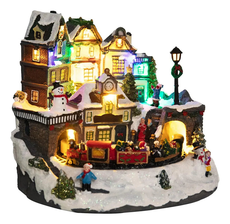 Decoración De Casa De Pueblo Navideño, Luces Led Colo...
