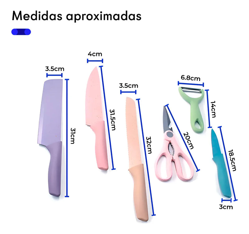 Set De Cuchillos 6 Piezas Cuchillos Cocina Cuchillería Color Color Pasteles