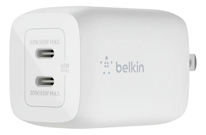 Cargador Pared Dual Belkin Usbc 65w Color Blanco