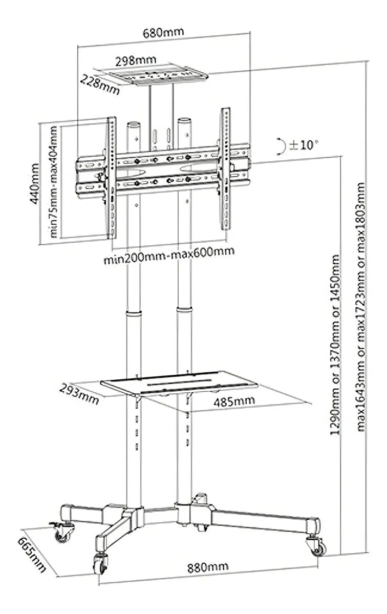 Soporte Tv Móvil Ruedas, 32'' A 70'' / Max 50kg, Jd Spr-6402 Color Negro