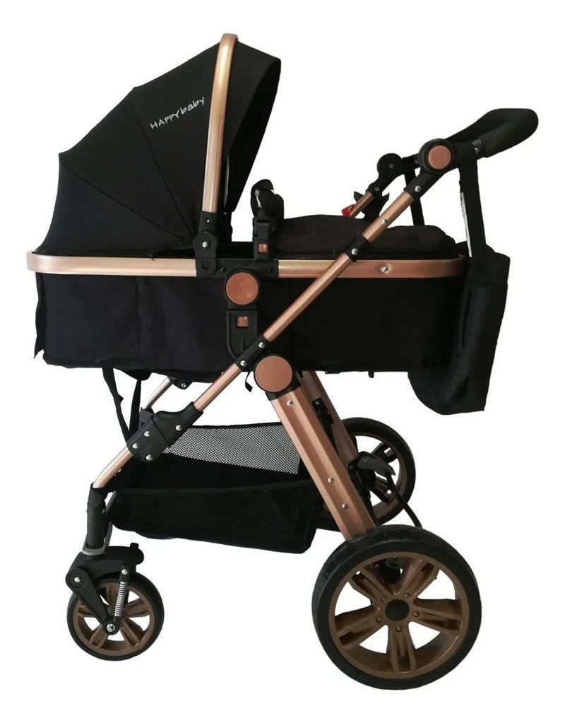 Coche de paseo Happy Baby Alizze travel system negro con chasis color dorado