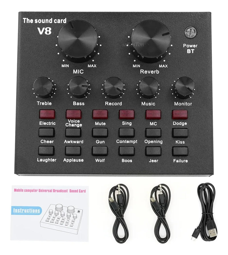 Interfaz Mezclador De Audio Externo Usb Tarjeta De Sonido V8 Negro