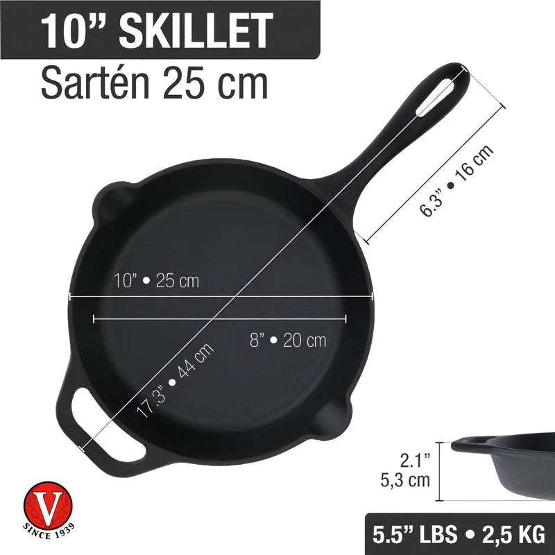 Sartén De Hierro Fundido Esmaltado Victoria® 25 Cm / 10 In Color Negro