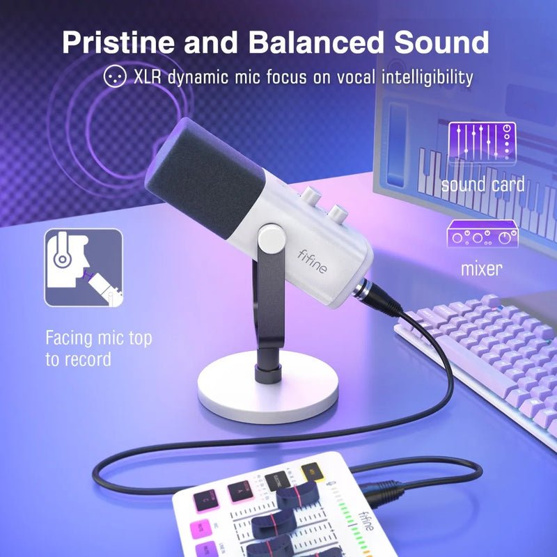Micrófono Fifine XLR AM8 Dinámico Cardioide color blanco