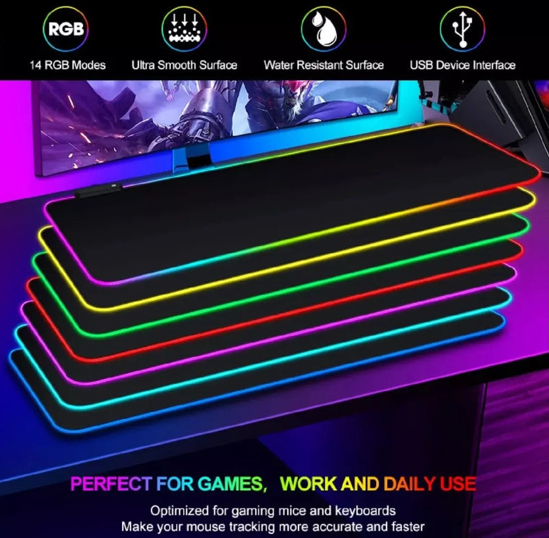 Pad Mouse Gamer Rgb Xxl Luminoso Led 80*30 Cm Antideslizante Negro
