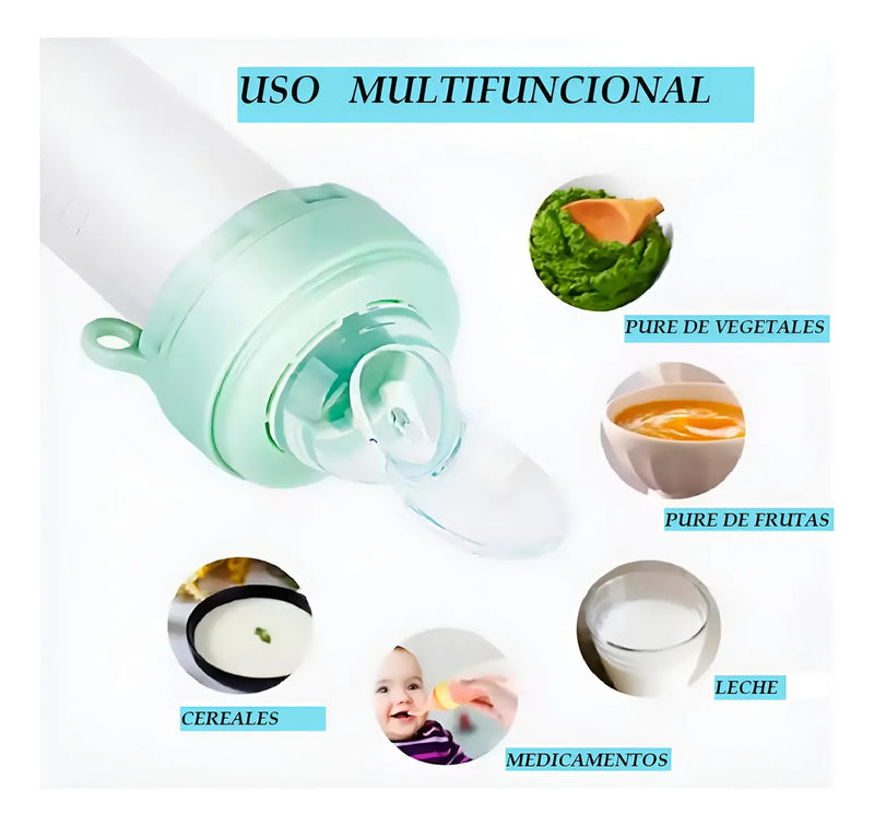 Tetero Biberón Dispensador Alimentos Bebés 40 Ml Uso Verde Chupo 3 Tamaño Alimento + Cuchara Dispensar Ayuda Habilidades Control Sin Bpa Libre Bps Sin Ftalatos Silicona Grado Alimenticio Versátil
