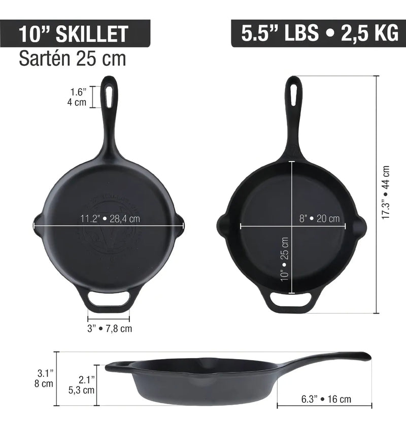 Sartén De Hierro Fundido Esmaltado Victoria® 25 Cm / 10 In Color Negro