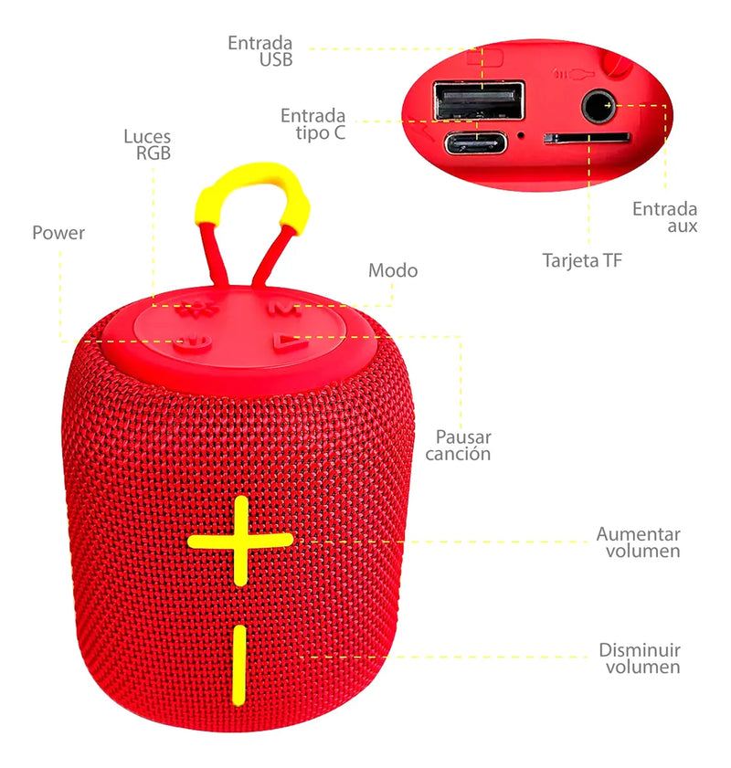 Parlante Altavoz Portátil Bluetooth Tws Envolvente Y Potente Negro