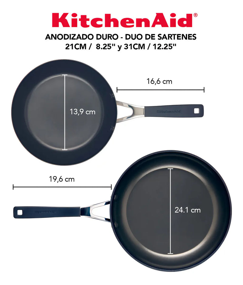 KitchenAid Set x2 Sartenes 31 y 21cm Antiadherente Anodizado Duro Negro Onix 84811