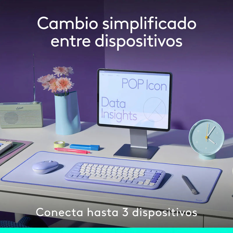 Logitech Pop Icon, Combo Teclado Y Mouse Bluetooth, Lila Mouse Lavanda Teclado Lavanda