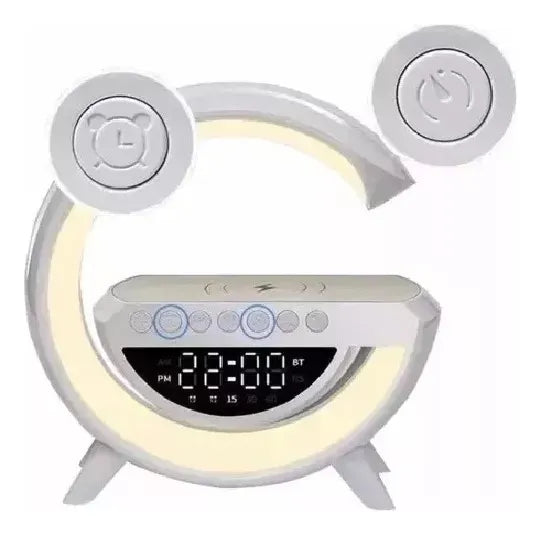 Parlante Lámpara G Cargador Inalámbrico Rgb Reloj Bt Color B Blanco