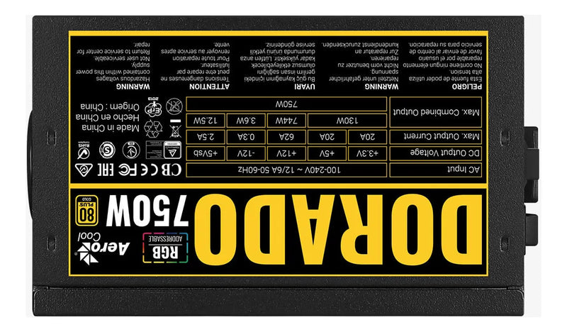 Fuente De Poder Gamer Aerocool Dorado 750w 80 Gold Argb Color Negro