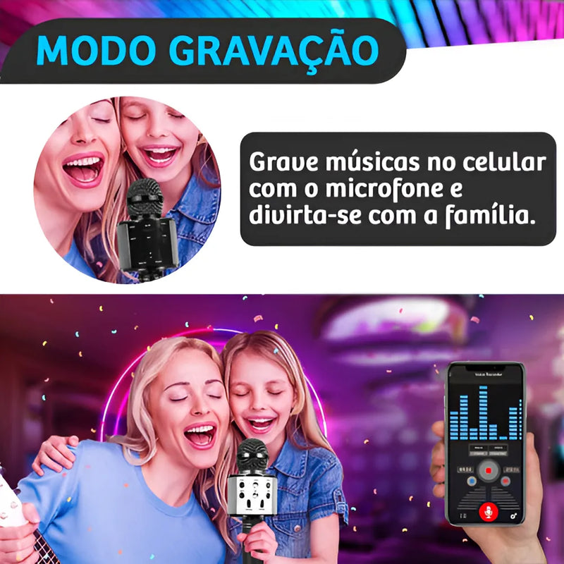 Micrófono de karaoke Bluetooth recargable inalámbrico plateado