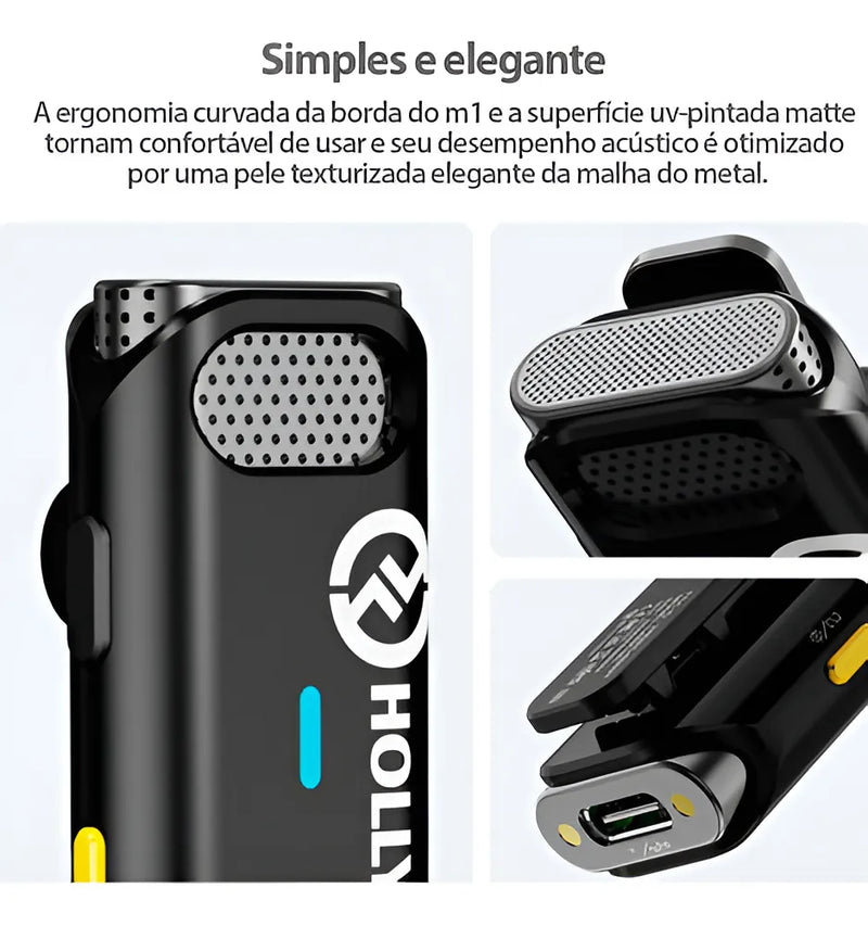 Micrófono inalámbrico Hollyland Lark M1 de doble solapa para teléfonos inteligentes de color negro