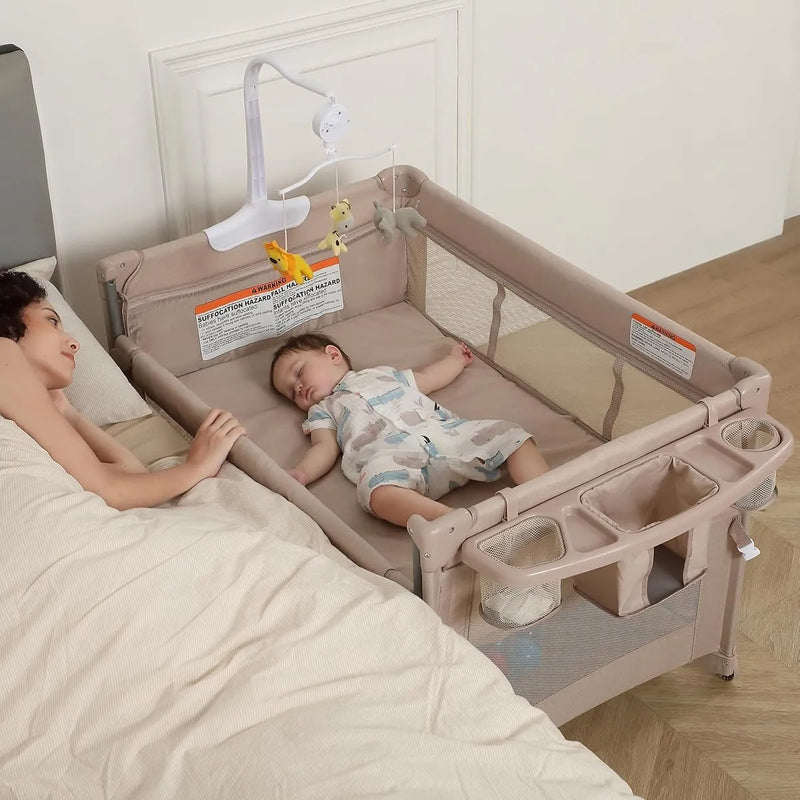 Cuna Plegable 5 En 1 Con Cambiador Y Música Beige