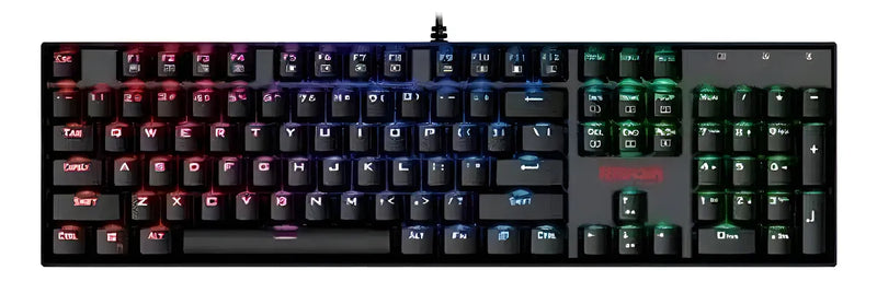 Teclado gamer Redragon Mitra QWERTY Outemu Blue español latinoamérica color negro con luz RGB