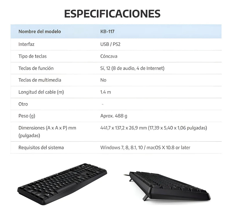 Teclado Clásico Smart Genius Alámbrico Kb-117 Negro