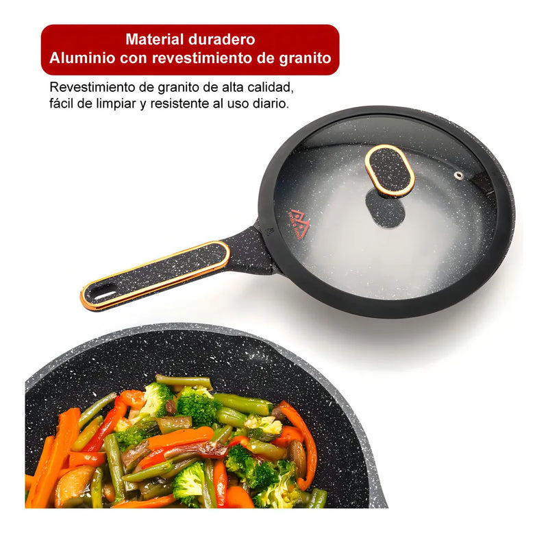 Set x 3 Sartenes Antiadherentes en Granito de Diferentes Tamaños, Cocina Saludable sin Aceite, Resistencia al Calor, Mango Ergonómico y Fácil Limpieza, Aptas para Todo Tipo de Estufa