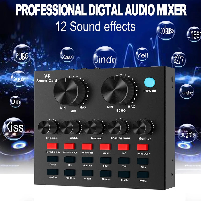 Mezcladora Tarjeta Sonido V8 Audio Grabacion Efectos Interfa Negro