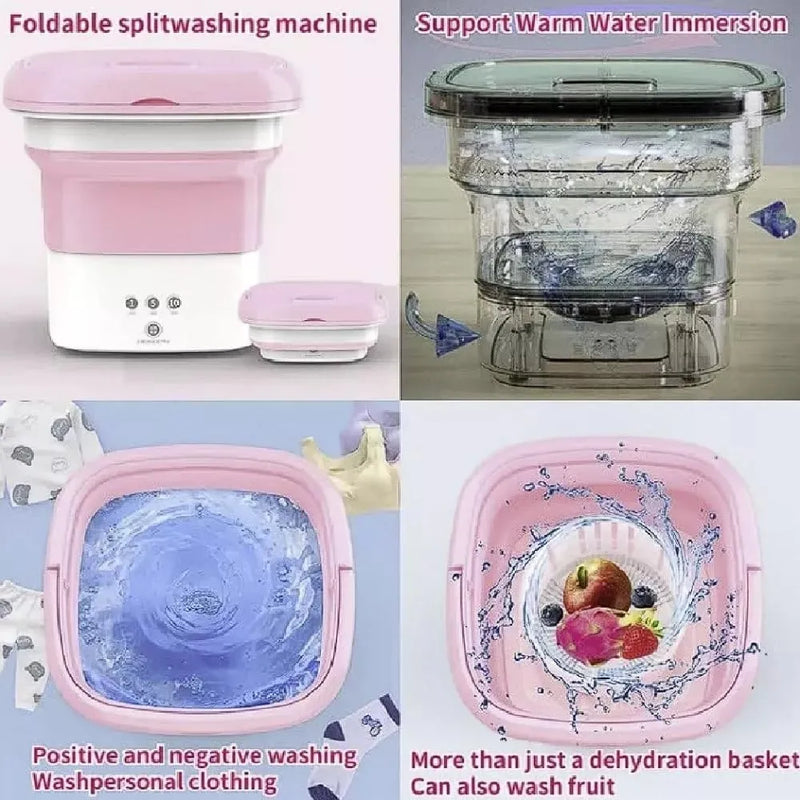 Mini Lavadora Portátil Multifuncional Eléctrica Viajera Rosa