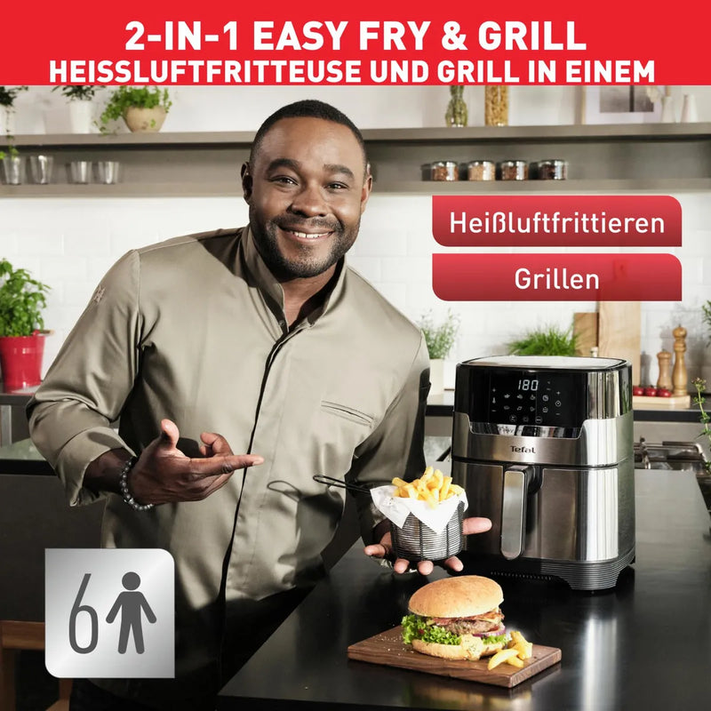 Tefal Ey505d Easy Fry & Grill Deluxe Hot Air Fryer, 2-in-1 . Grey