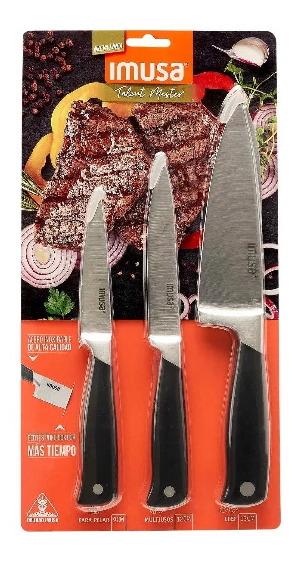 Set 3 Cuchillos Chef Multiusos Imusa 5861030379 Color Negro