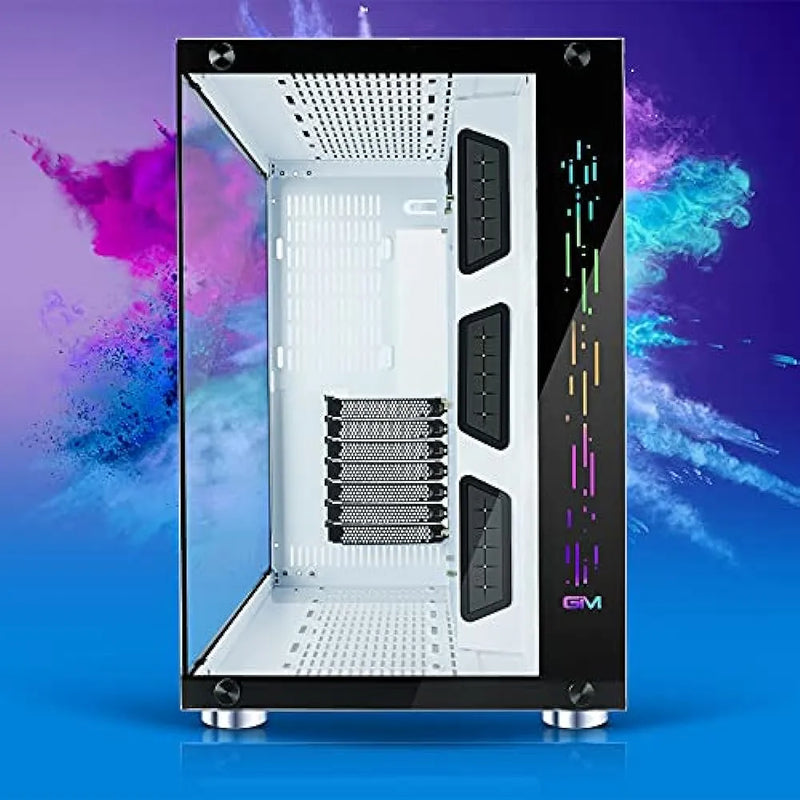 Gim Atx Mid-tower Case White Gaming Pc Case 2 Paneles De Vid White-glass