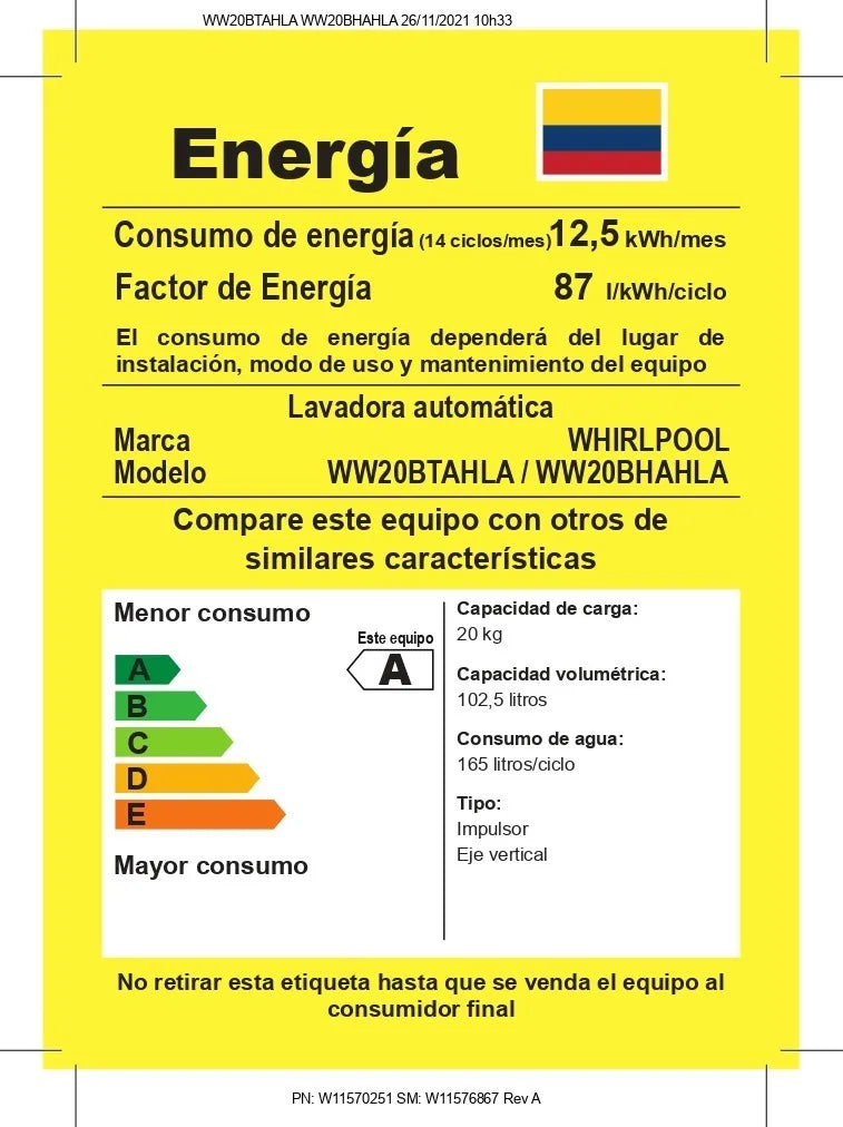 Lavadora Carga Superior Xpert Eco 20kg Negro Ww20btahla Whir