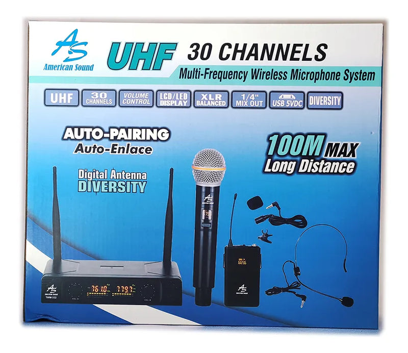 Microno Profesional Inalambrico Doble Uhf Recargable 30ch Color Negro