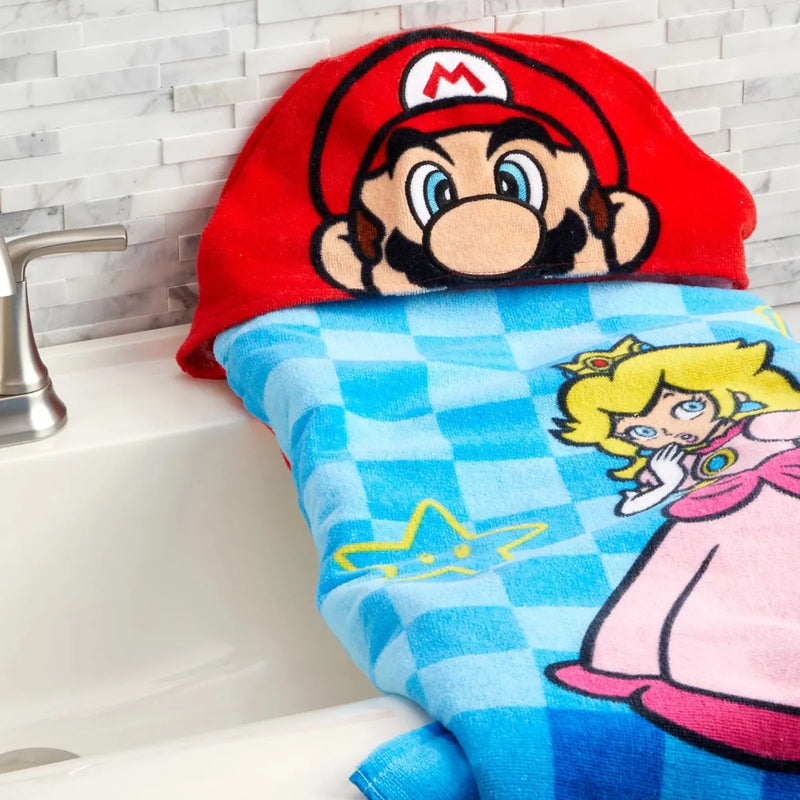 Toalla Con Capucha Super Mario Niños Baño Playa Piscina Azul