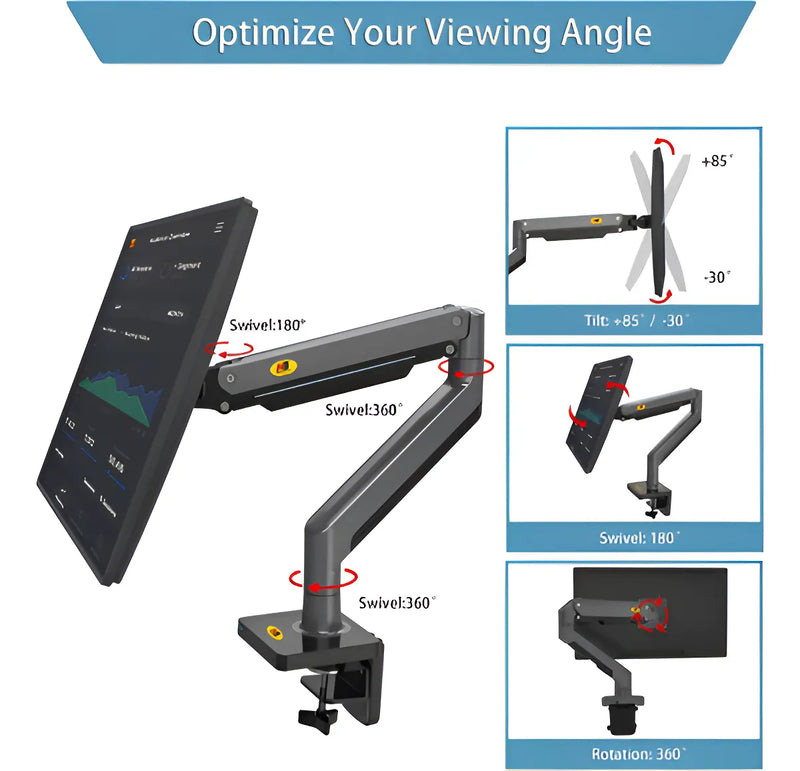 Soporte Flexigas Para Monitores 22 A 40 Nb G45 Usb Color Carbón Mate