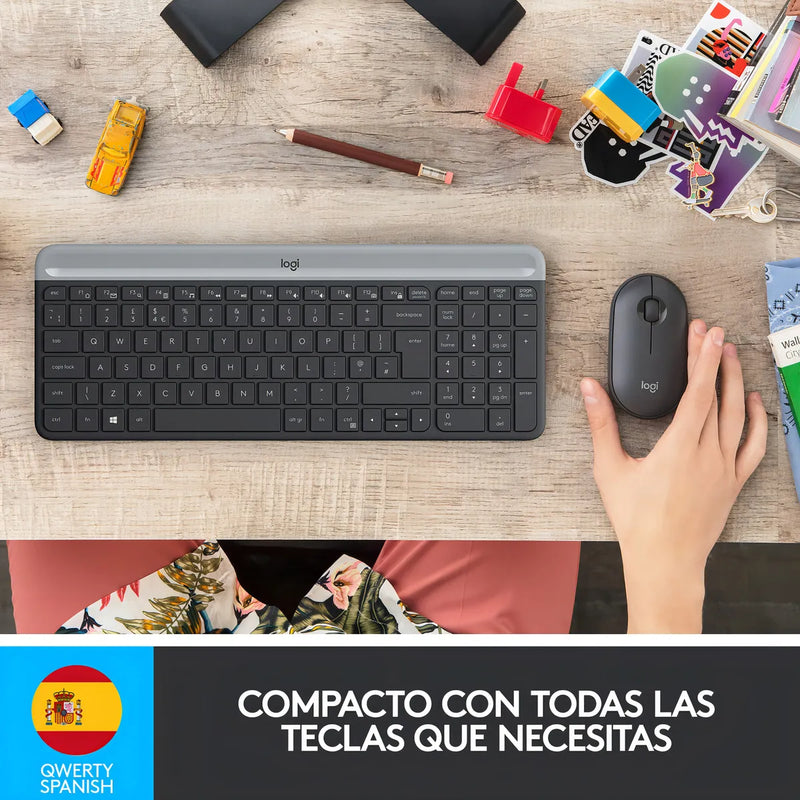 Combo Inalámbrico Logitech Mk470 + Alfombrilla Xl (80x30cm) Mouse Negro Teclado Negro