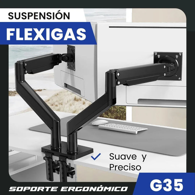 Soporte Brazo Monitor Para 2 Pantallas Lcd Led Escritorio Gris Oscuro