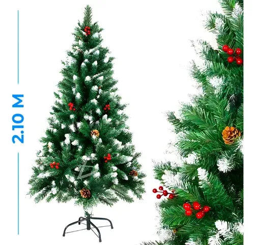 Árbol Navidad Pino Artificial Navideño Piñas Escarcha 2.1m Color Verde