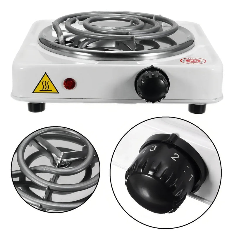 Estufa Eléctrica 1 Puesto Fogon Portátil Camping 1000w 110v Color Blanco