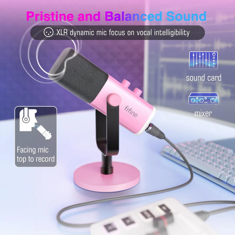 Fifine Microfono Dinamico Xlr/usb Para Grabacion De Podcasts