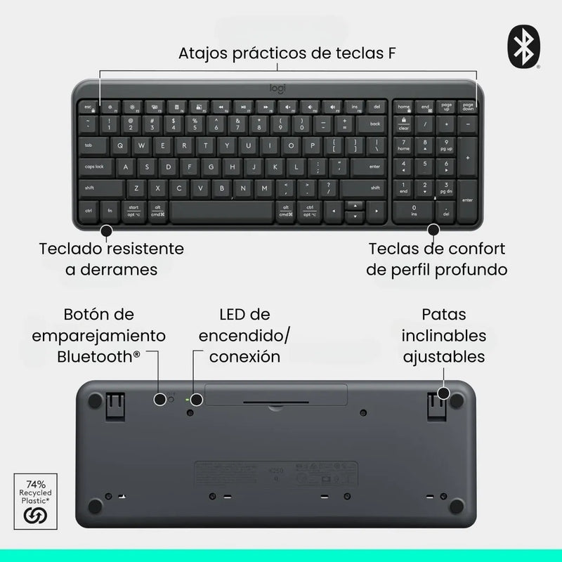Combo Bluetooth Logitech Mk250, Teclado Y Mouse Compactos Mouse Negro Teclado Negro