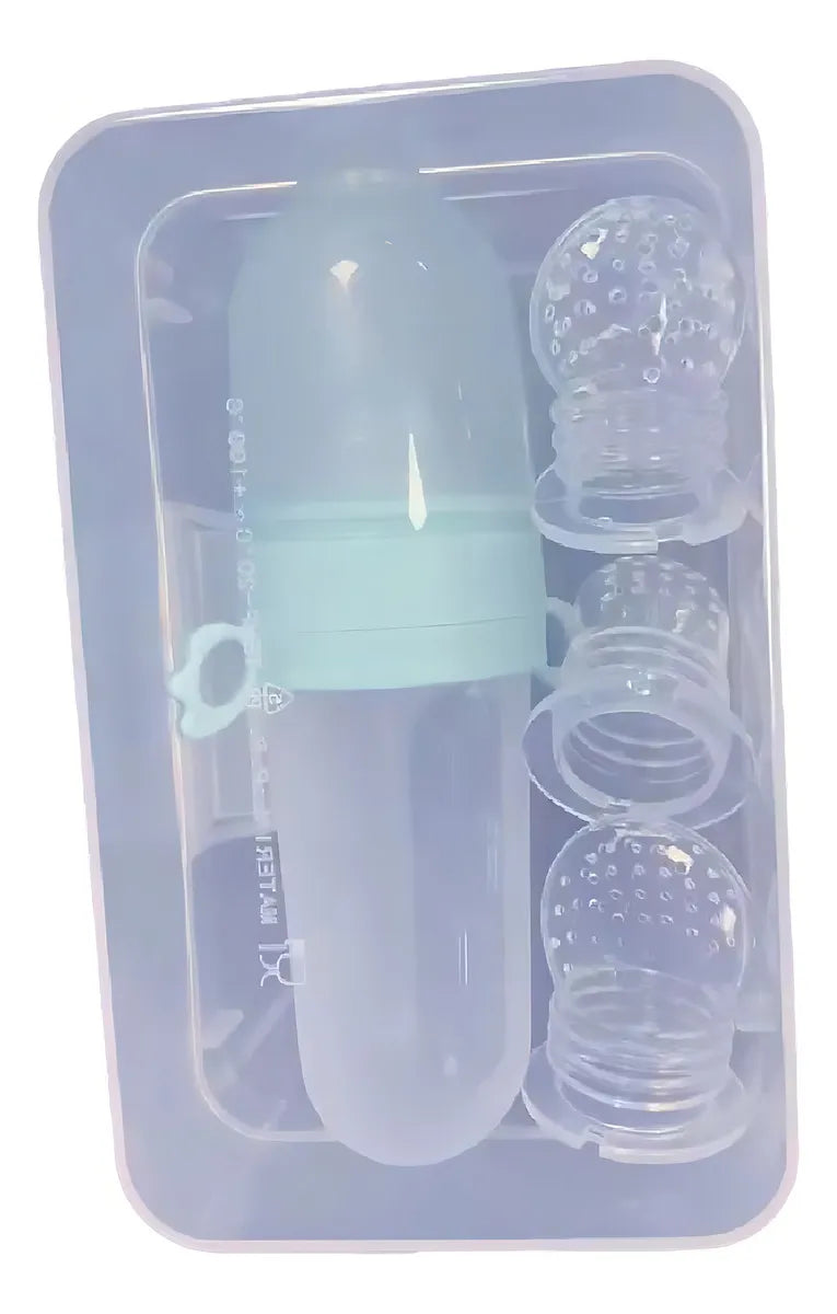 Tetero Biberón Dispensador Alimentos Bebés 40 Ml Uso Verde Chupo 3 Tamaño Alimento + Cuchara Dispensar Ayuda Habilidades Control Sin Bpa Libre Bps Sin Ftalatos Silicona Grado Alimenticio Versátil