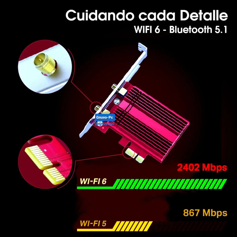 Tarjeta Pcie Antena Wifi 6 Bluetooth 5.1 Doble Banda 5 Ghz