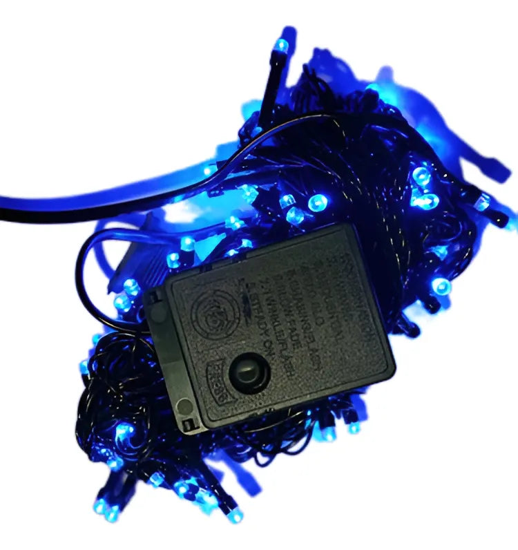 Serie Navideña Luz Led Azul X100 Luces Cable Verde Paq. X2