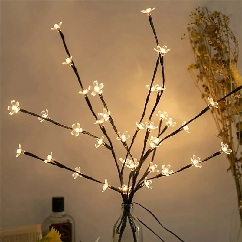 Árbol Flor 20 Led Ramal Guirnalda Pilas Iluminación Jardin Marrón