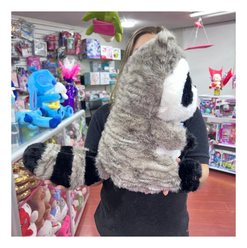 Mapache De Peluche Importado Tierno Y Suave 40cm Gris
