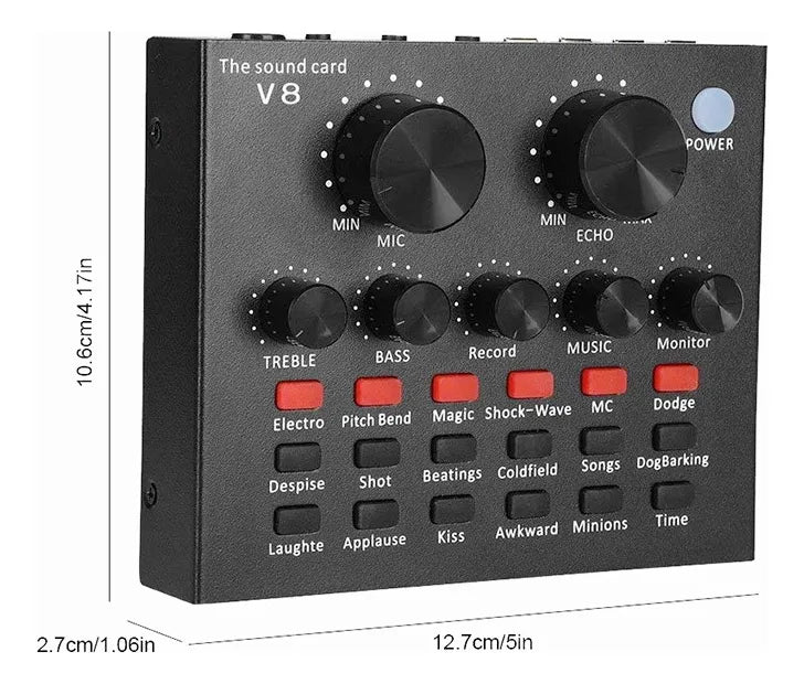 Microfono Profesional + Tarjeta De Sonido V8 Color Negro