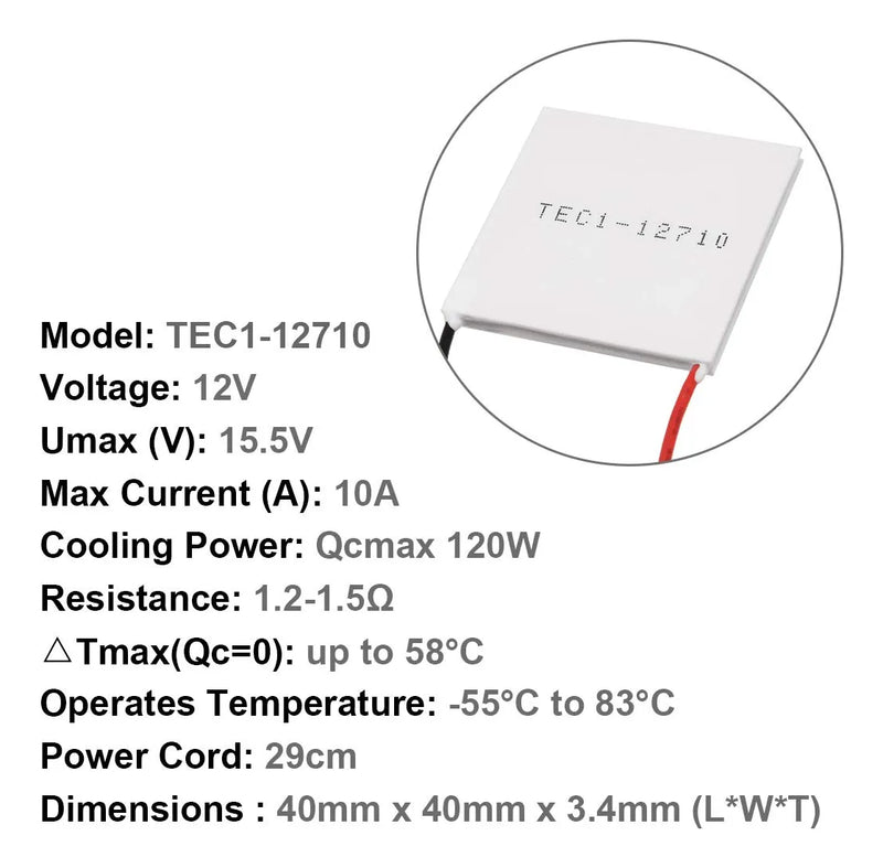 Celda Peltier 12710 Tec112710 12v 10a 100w 40x40mm Disipador