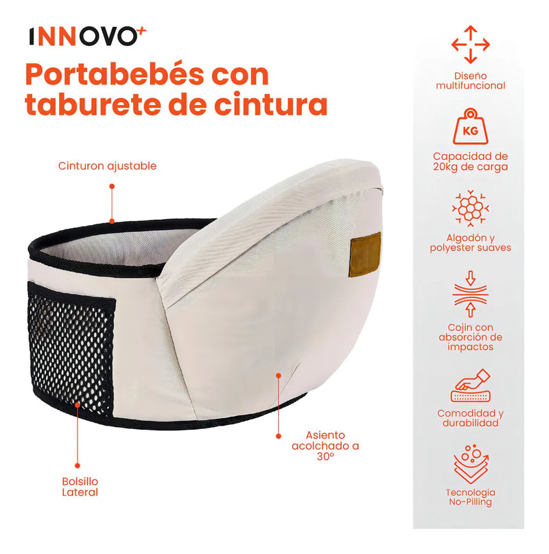 Cargador Canguro De Cintura Ergonómico Para Bebes Niños De 0 A 4 Años Comodo Innovo Beige